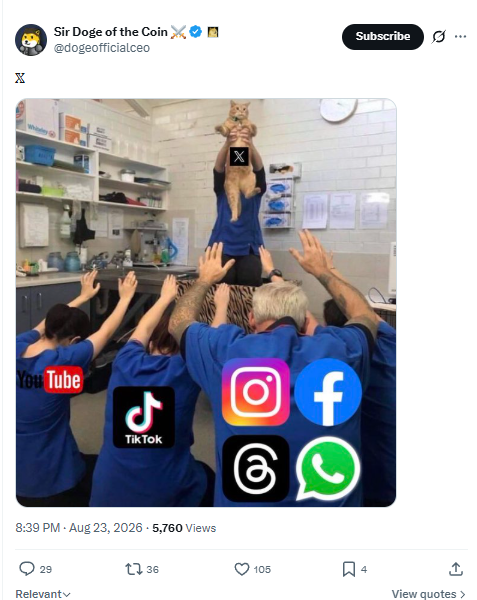 Post from @dogeofficialceo sharing the XCAT image