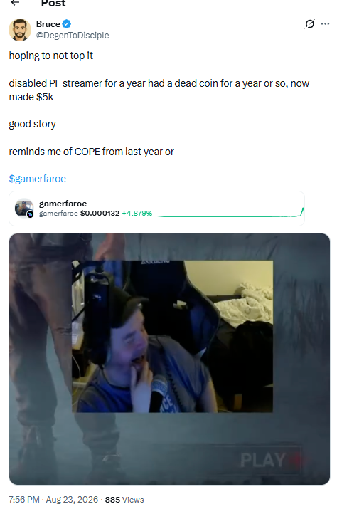 Post sharing the streamer's reaction clip