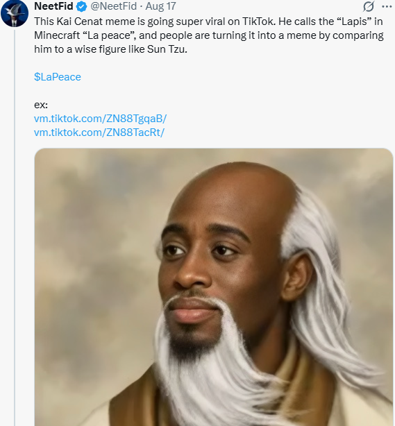 Original post by @NeetFid announcing $LaPeace
