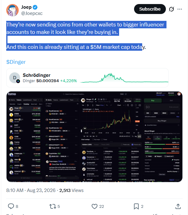 Post by @Joepcxc alleging manipulation around $DINGER