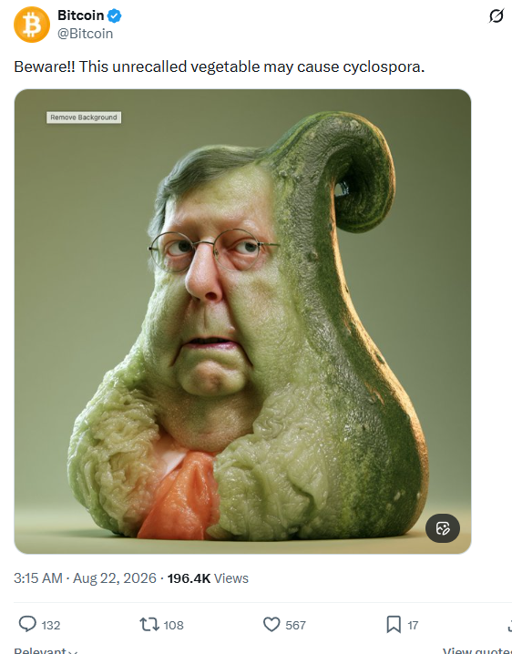 The original @Bitcoin post, 22 August 2026